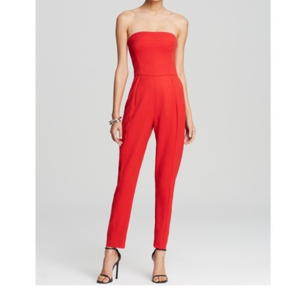 Black Halo Iris Red Strapless Jumpsuit